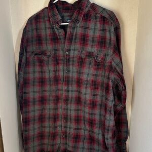 Faded glory red black and gray plaid flannel button up shirt size XL tall